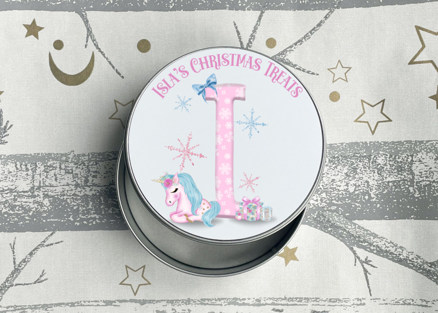 Personalised Pink Unicorn Christmas Treat Tin