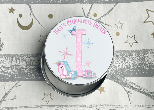 Personalised Pink Unicorn Christmas Treat Tin