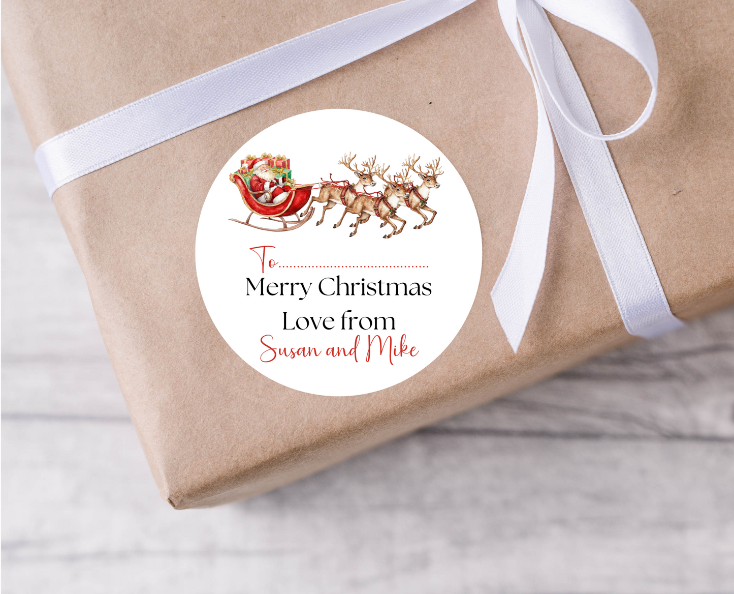 Personalised Santa and his sleigh Christmas Present Labels - 12 per sheet