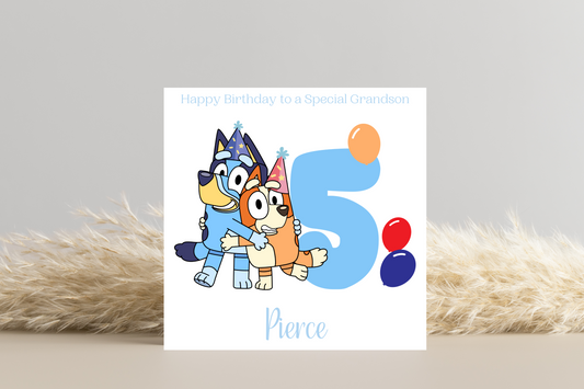 Personalised Bluey Number 1-5 Birthday Card