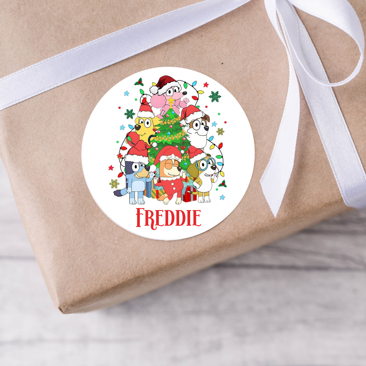 Personalised Bluey Christmas Present Labels - 12 per sheet