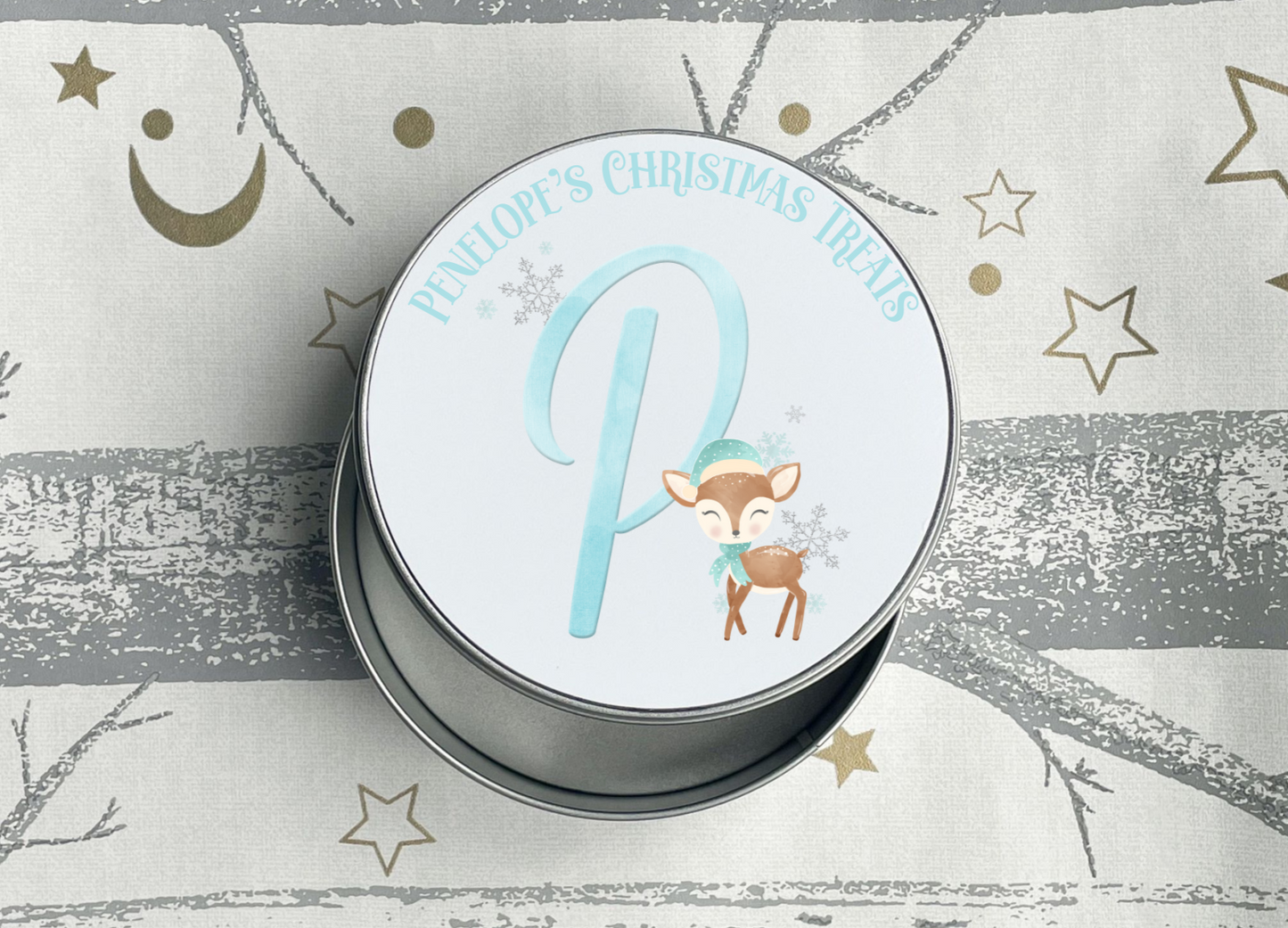 Personalised Reindeer Christmas Treat Tin