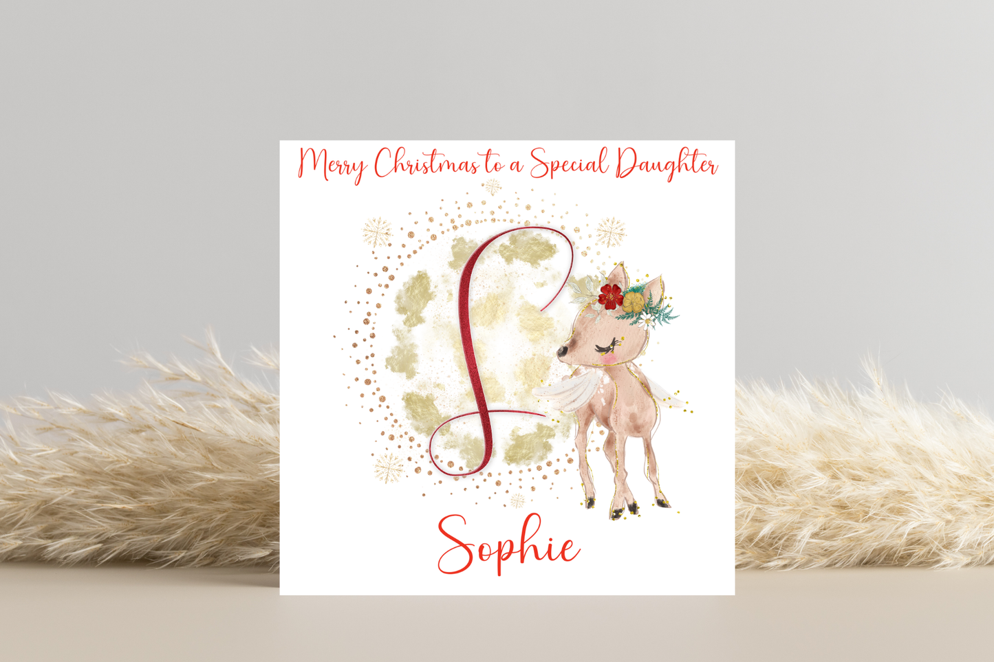 Personalised Reindeer Initial Christmas Card