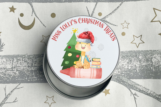 Personalised Christmas Giraffe Treats Tin for Teachers