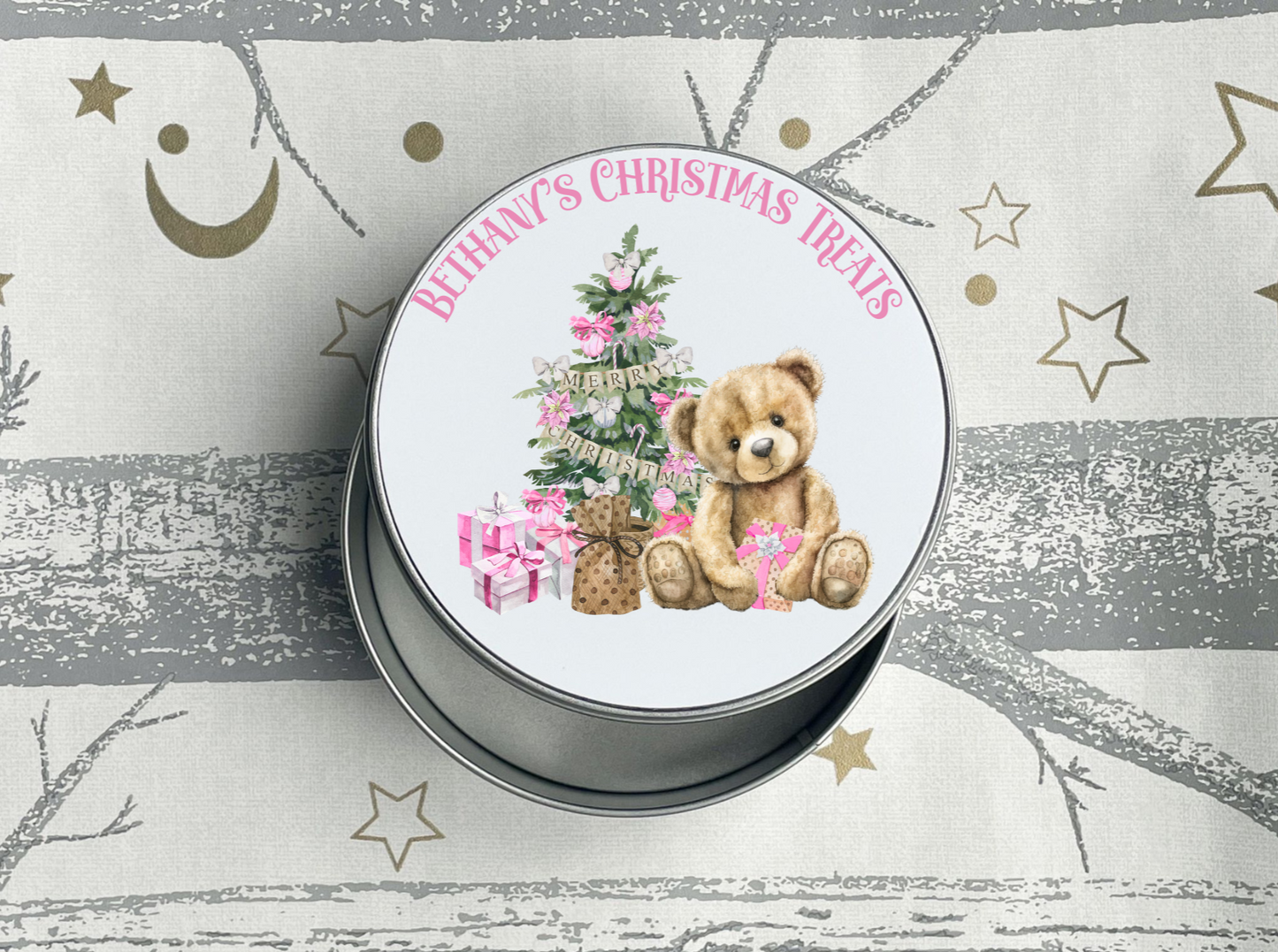 Personalised Teddy Bear Christmas Treats Tin