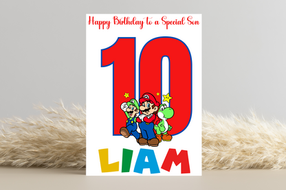 Personalised Super Mario Number Birthday Card