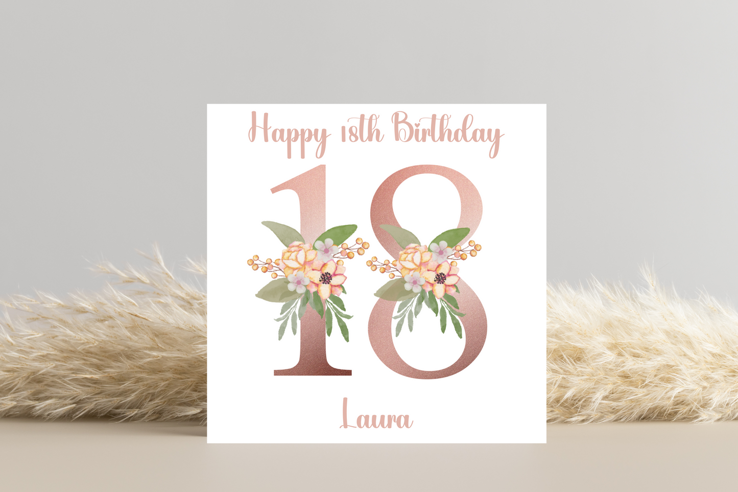 Personalised 18th Rose Gold Floral Birthday Card