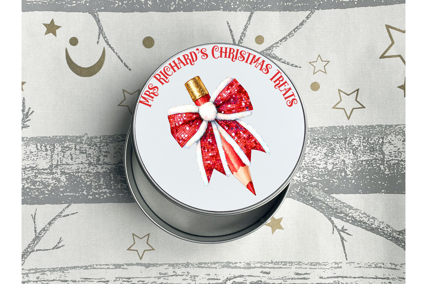 Personalised Christmas Pencil Round Tin