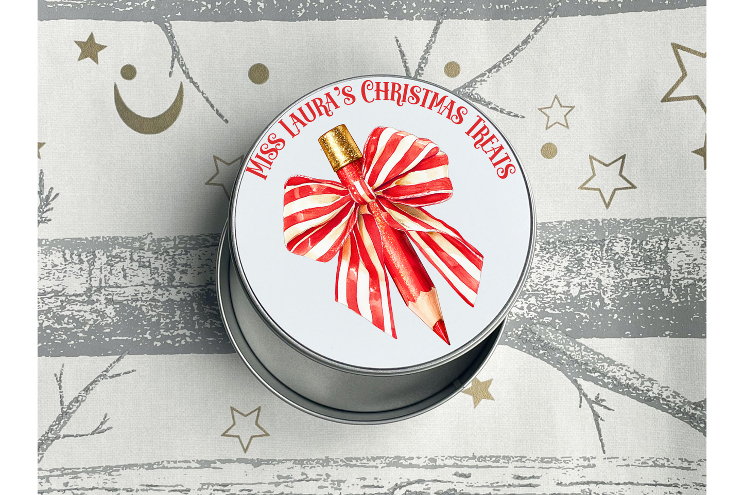 Personalised Christmas Pencil Round Tin