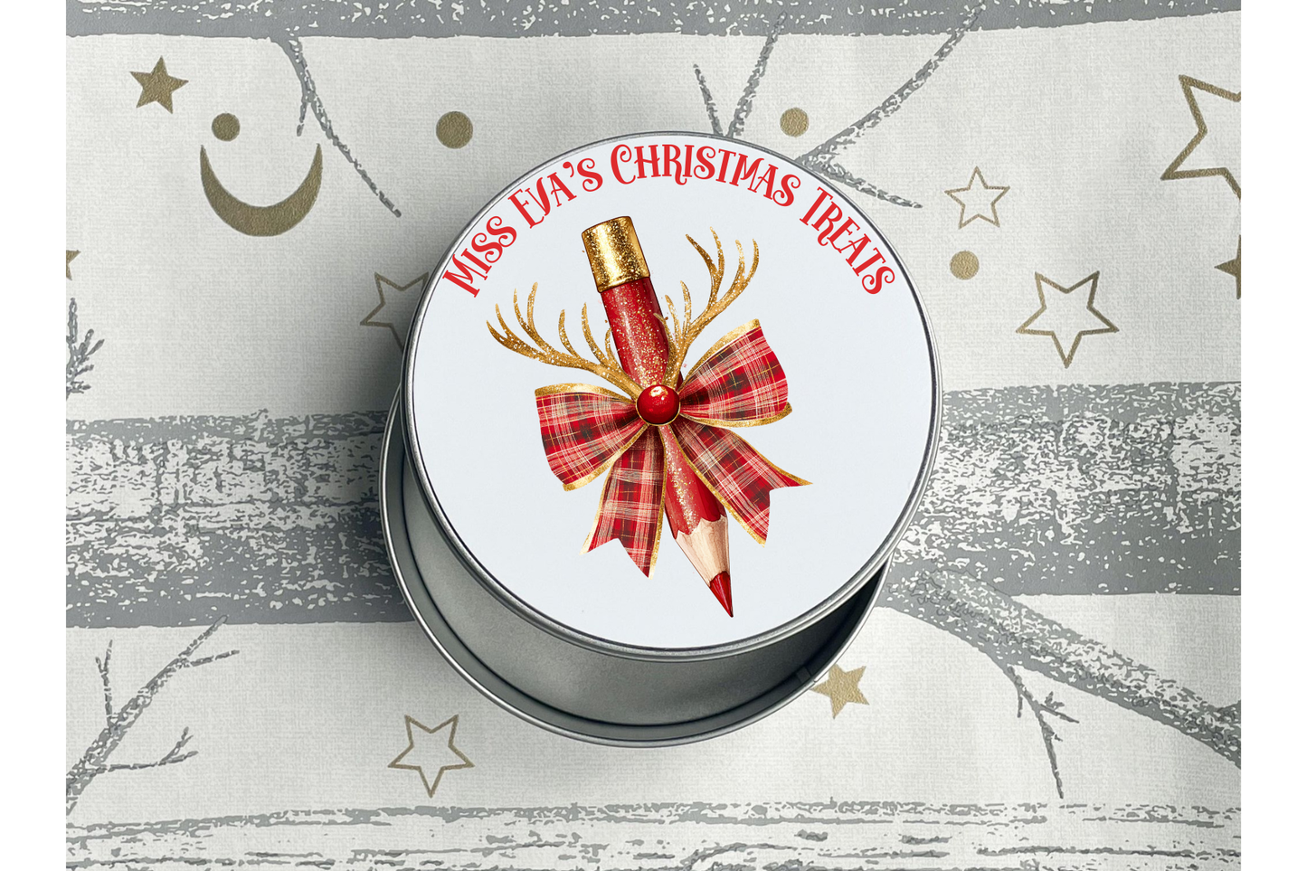 Personalised Christmas Pencil Round Tin