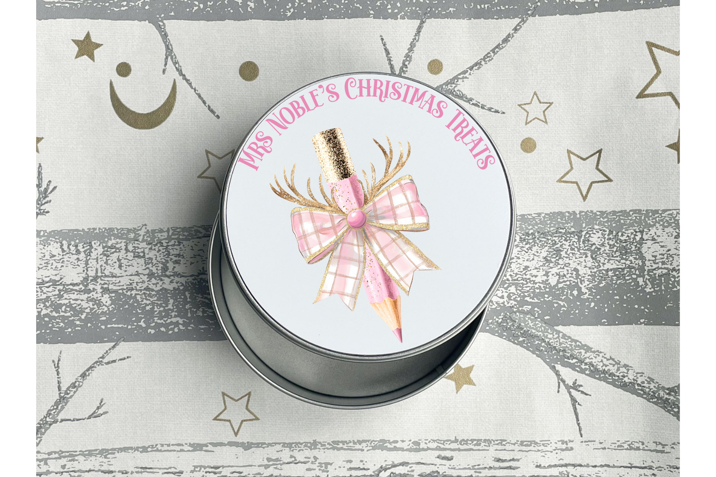 Personalised Christmas Pencil Round Tin