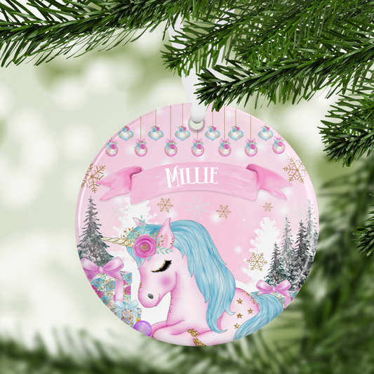 Personalised Pink Unicorn Christmas Tree Decoration