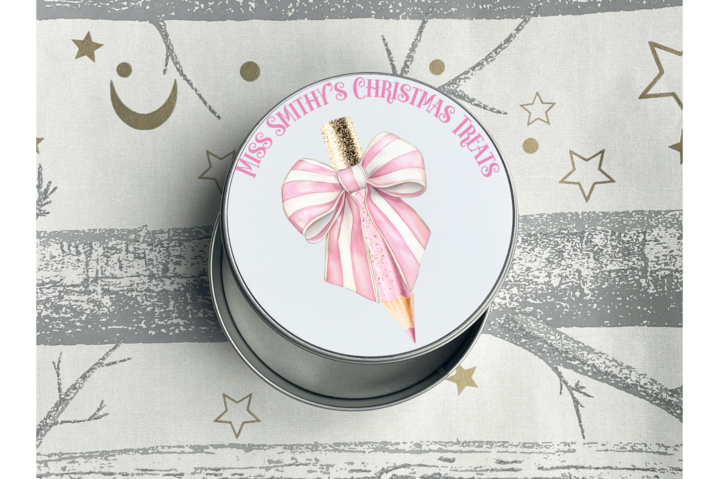 Personalised Christmas Pencil Round Tin