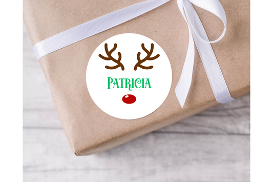 Personalised Reindeer Christmas Present Labels - 12 per sheet