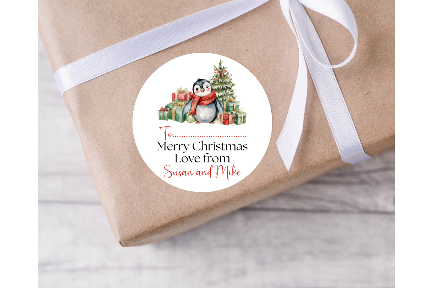 Personalised Penguin Christmas Present Labels - 12 per sheet