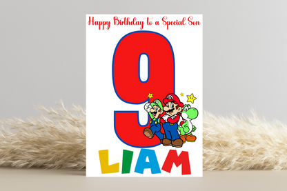 Personalised Super Mario Number Birthday Card