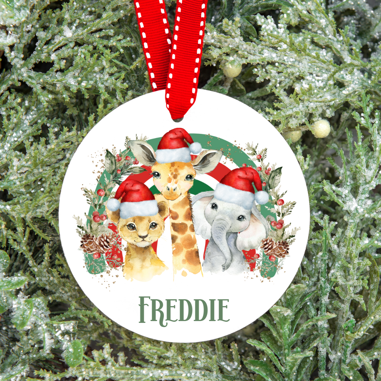 Personalised Safari Animal Christmas Tree Decoration