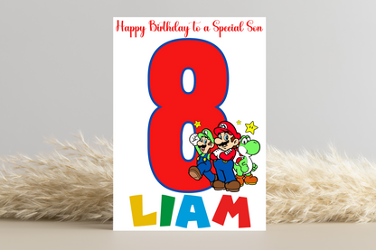 Personalised Super Mario Number Birthday Card