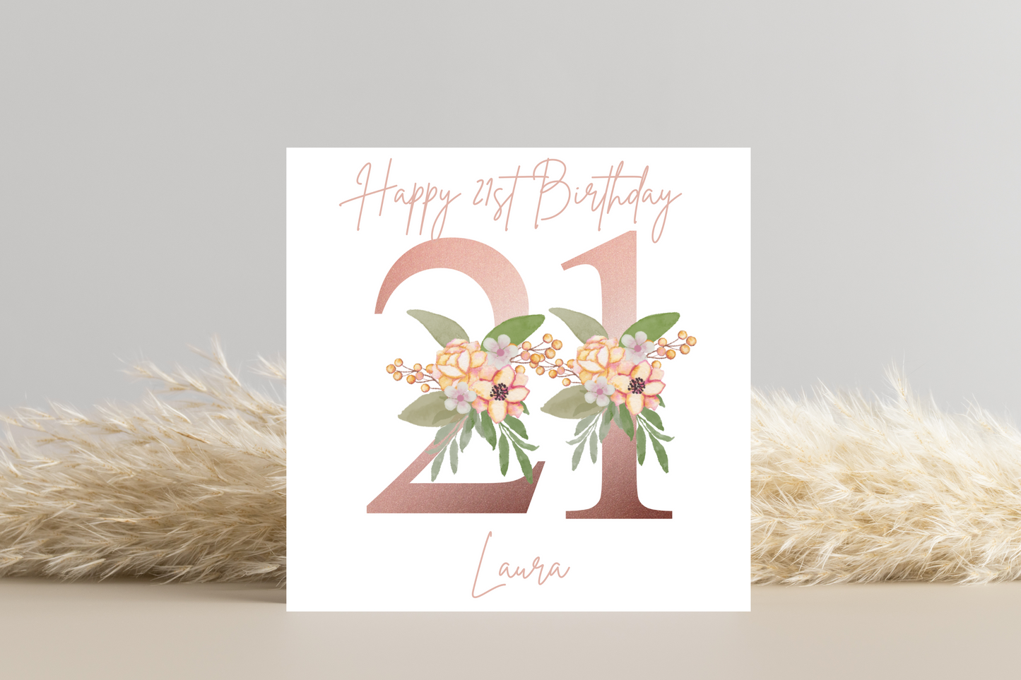 Personalised 21st Rose Gold Floral Birthday Card