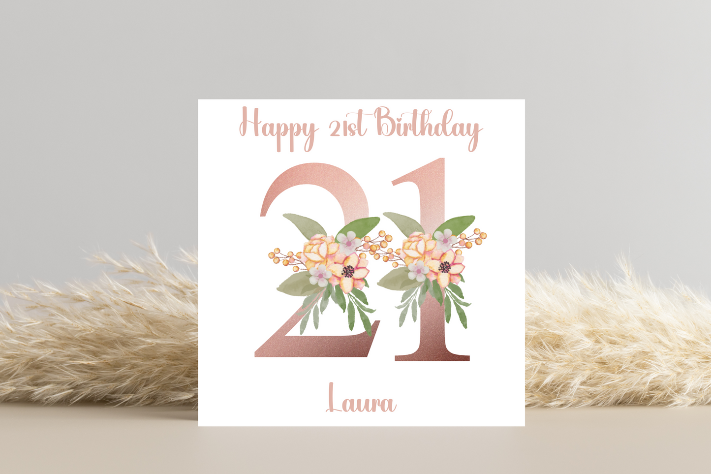 Personalised 21st Rose Gold Floral Birthday Card