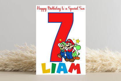 Personalised Super Mario Number Birthday Card