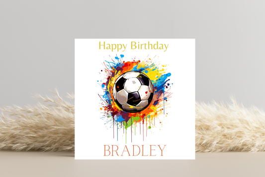 Personalised Football Paint Splash Birthday Card