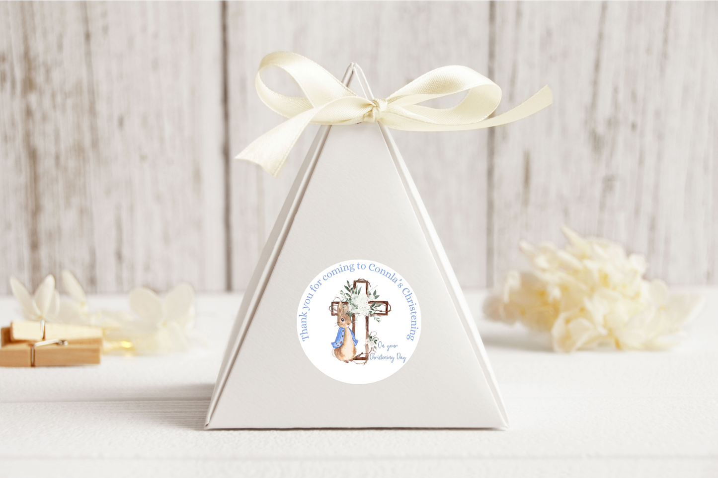 20 X Peter Rabbit Flopsy Thank You Christening Stickers: Personalise Your Party Favours!