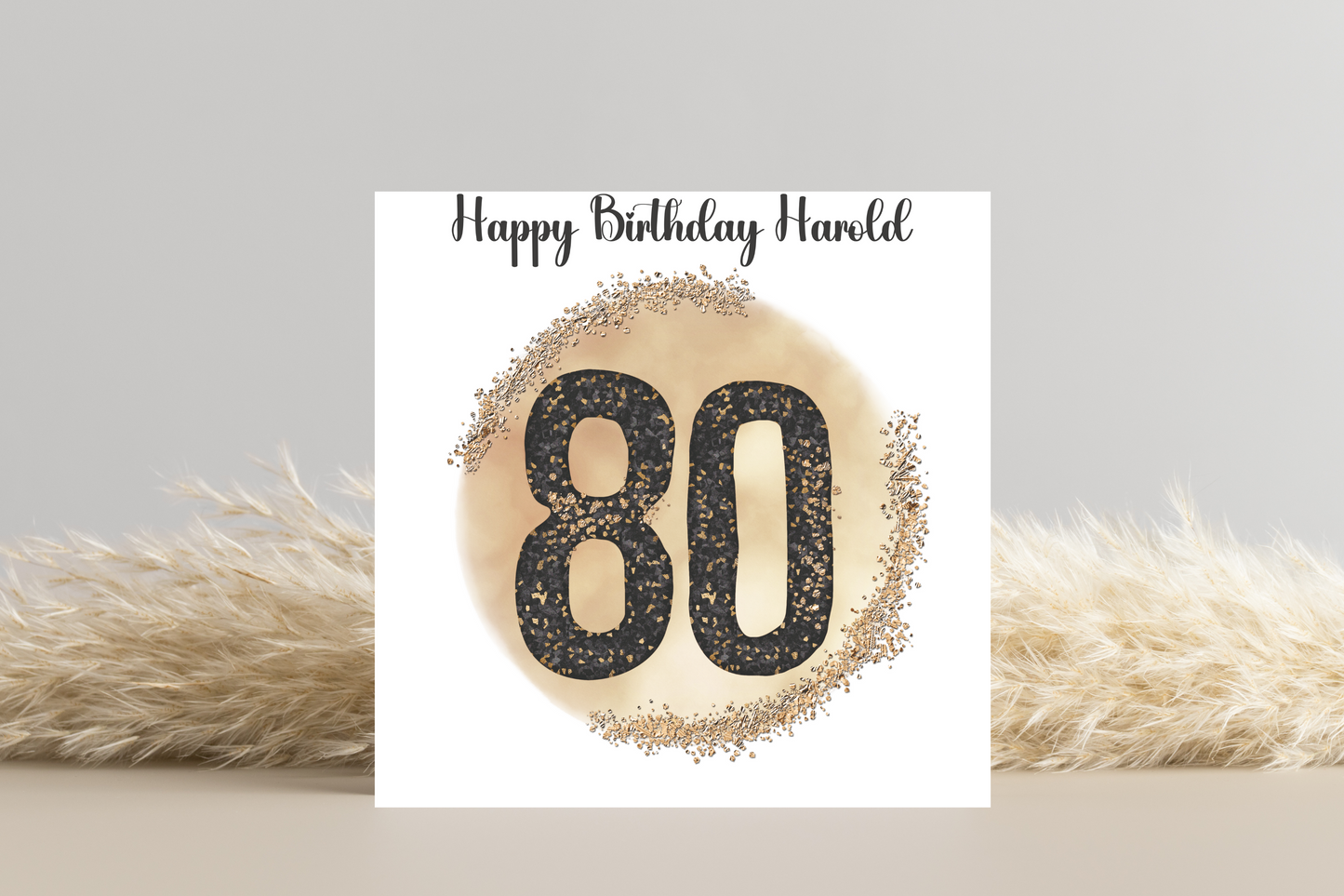 Personalised Black and Gold 80th Birthday Card