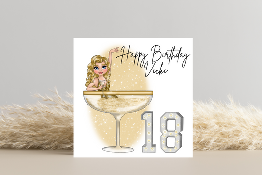 18th Martini Girl Personalised Birthday Card