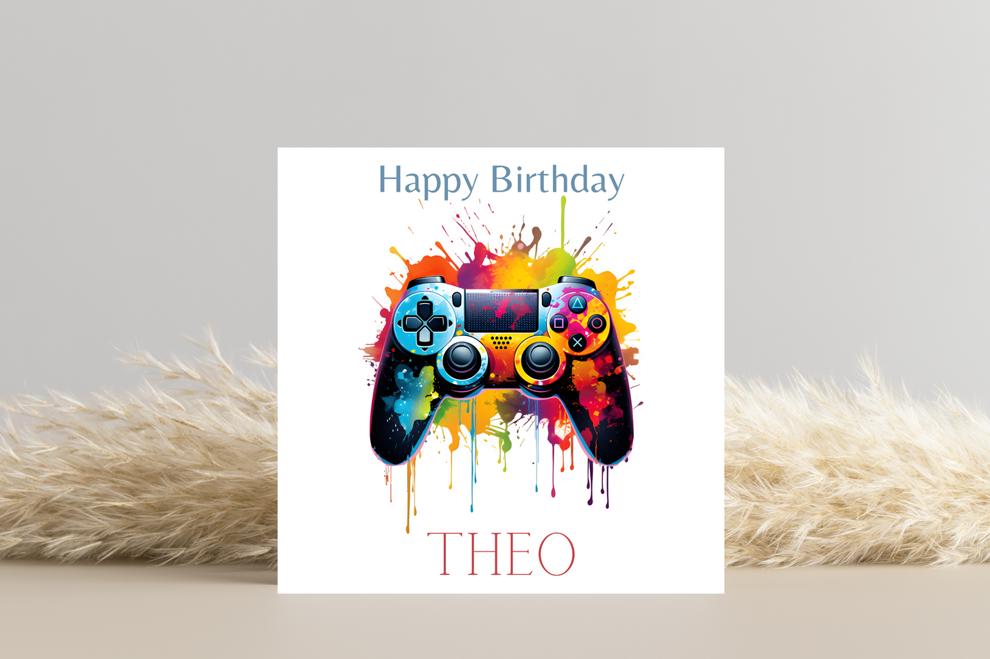 Personalised Gaming Birthday Card - Controller with Colorful Paint Splash