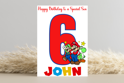 Personalised Super Mario Number Birthday Card