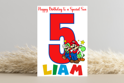 Personalised Super Mario Number Birthday Card