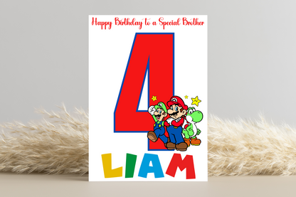 Personalised Super Mario Number Birthday Card