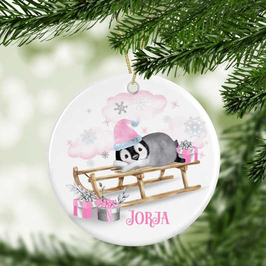 Personalised Penguin on a Sledge Tree Decoration