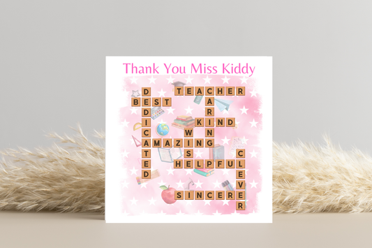 Thank You Teacher End Of Year Personalised Crossword Card