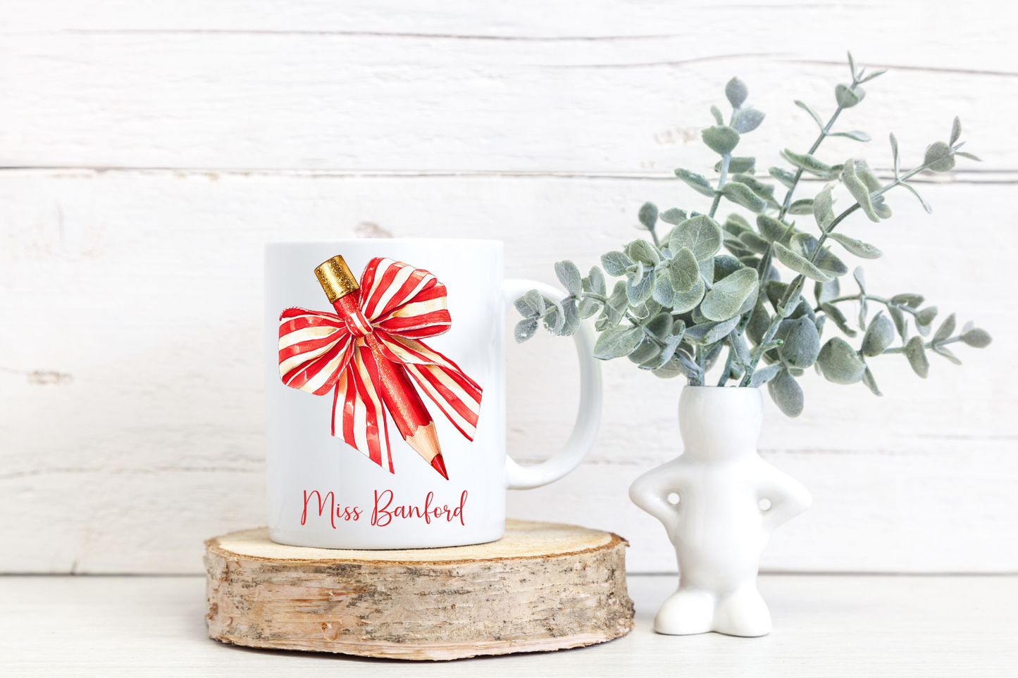 Personalised Bow Pencil Teacher Christmas Mug