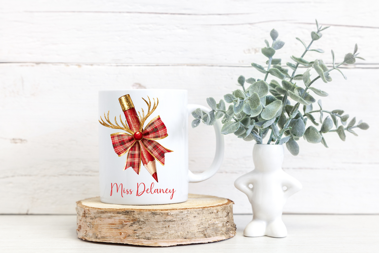 Personalised Bow Pencil Teacher Christmas Mug