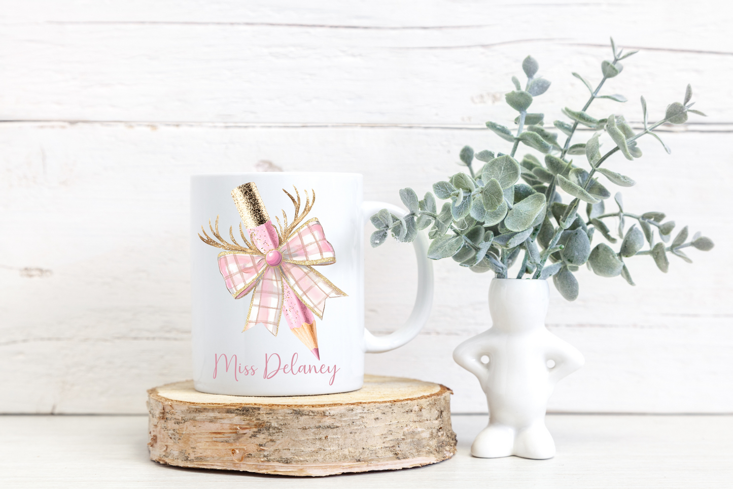 Personalised Bow Pencil Teacher Christmas Mug