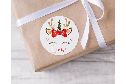 Personalised Unicorn Face Christmas Present Labels - 12 per sheet