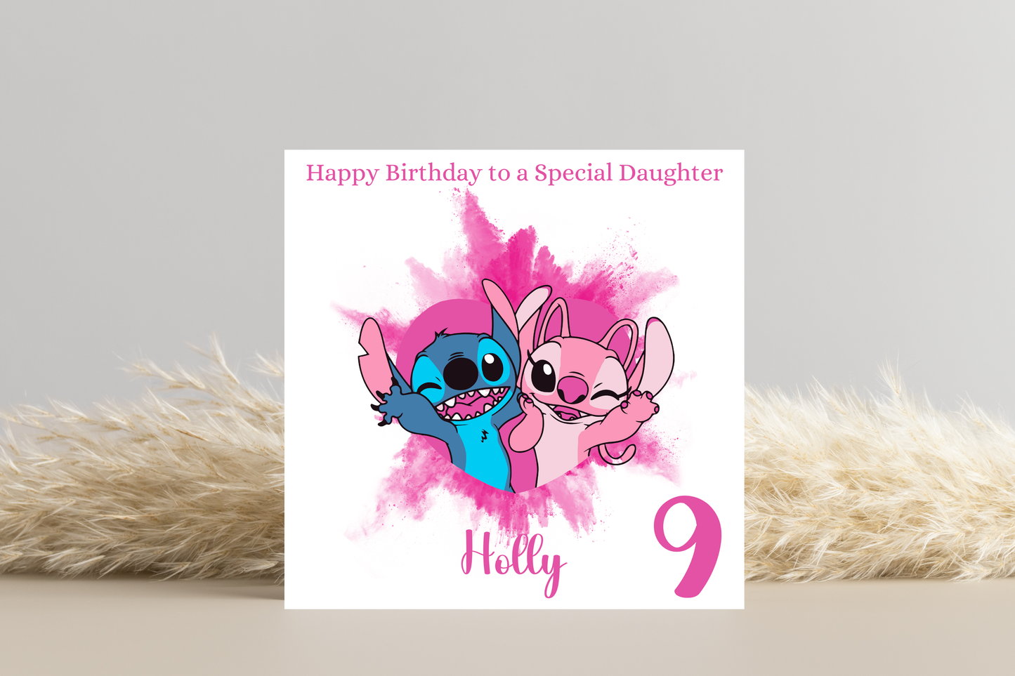 Personalised Stitch and Angel Birthday Card