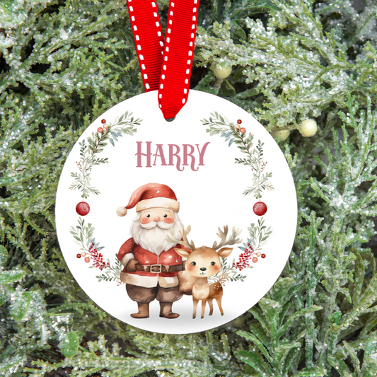 Personalised Santa Wreath Christmas Tree Decoration