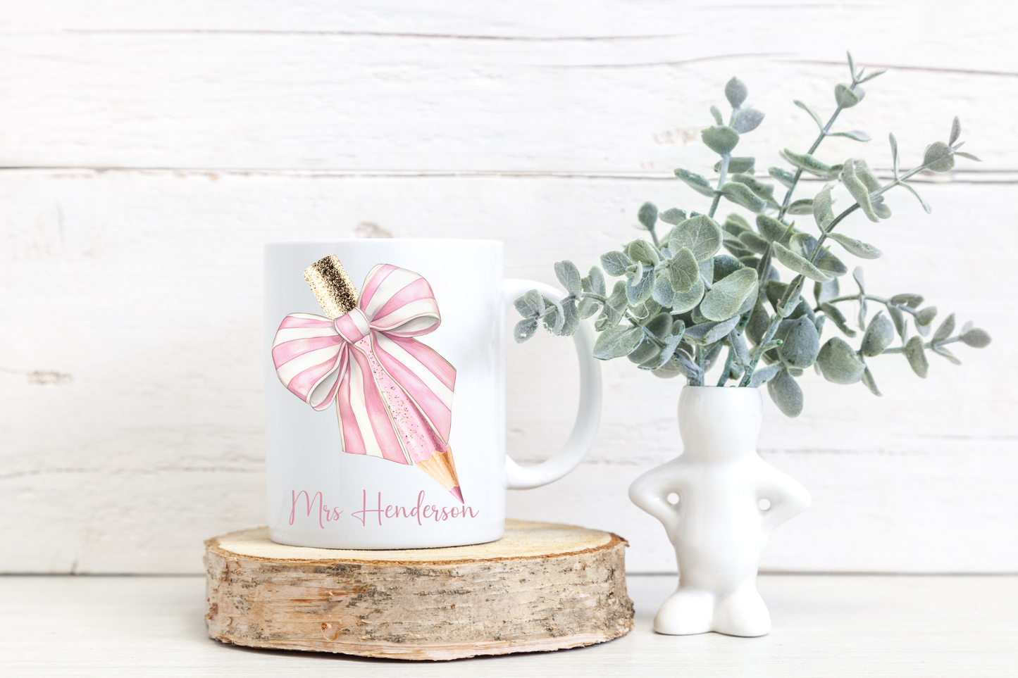 Personalised Bow Pencil Teacher Christmas Mug