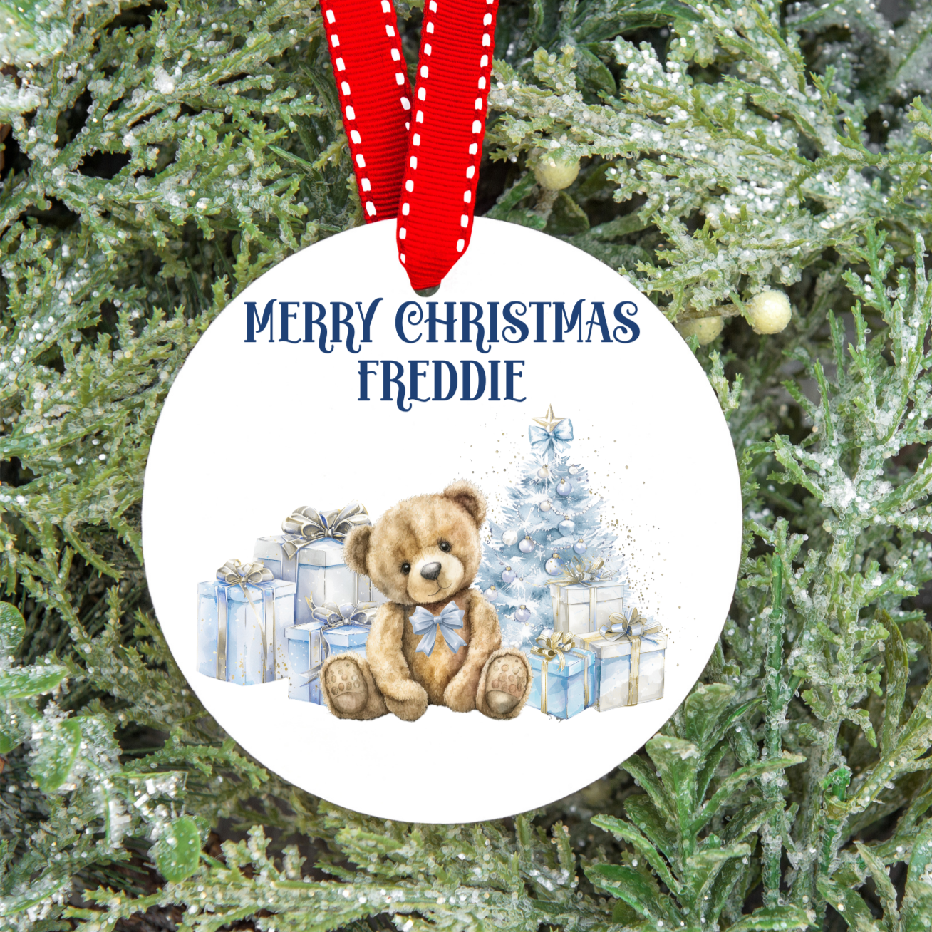 Personalised Merry Christmas Teddy Bear Tree Decoration