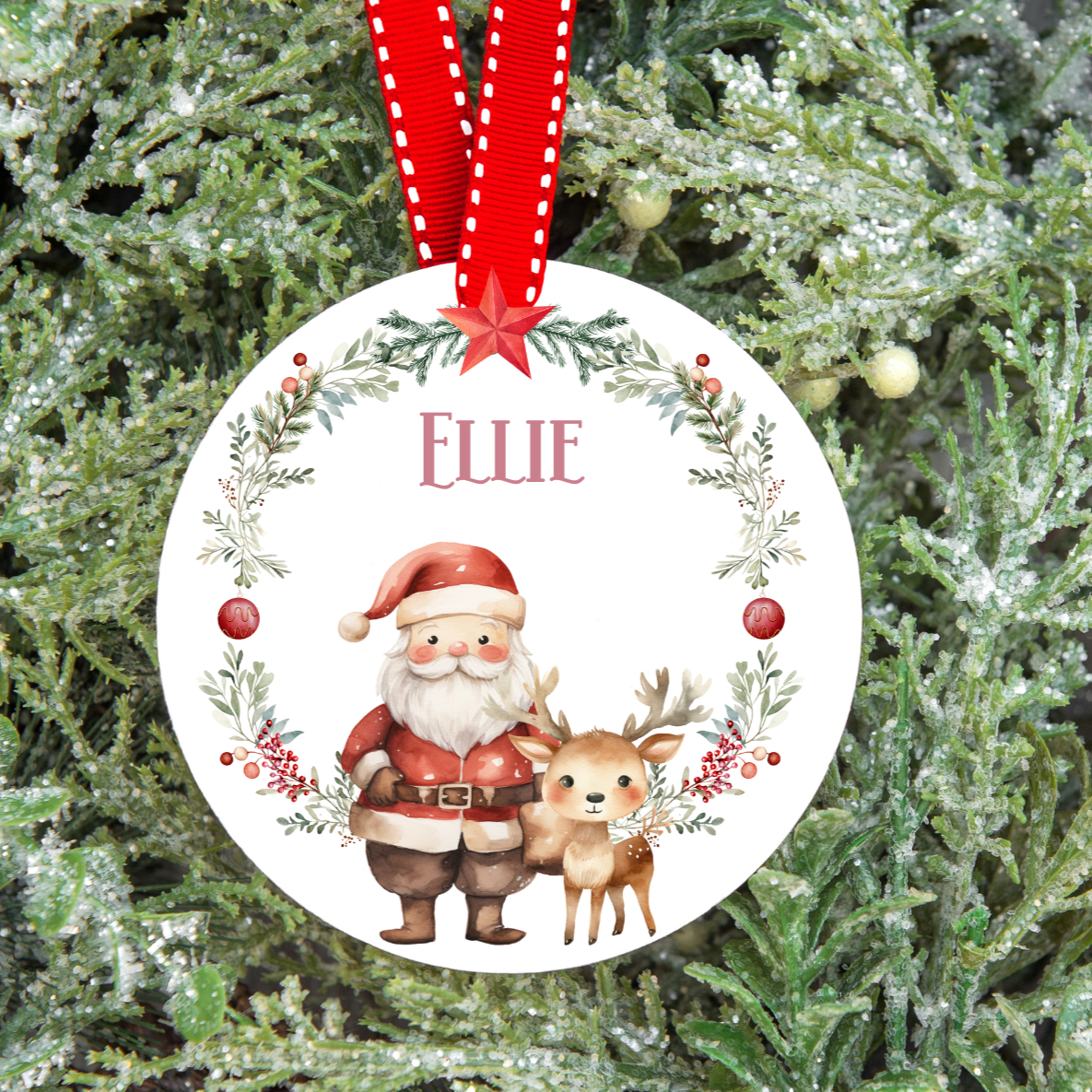 Personalised Santa Wreath Christmas Tree Decoration