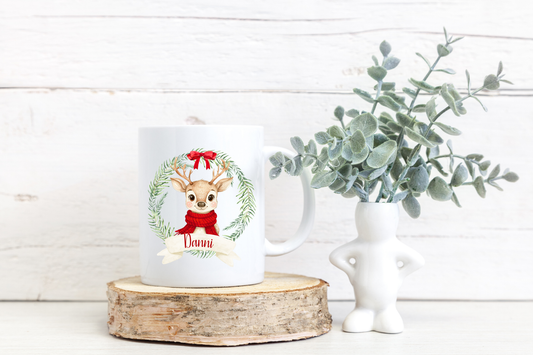 Personalised Reindeer Wreath Mug