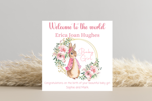 Flopsy Rabbit New Baby Personalised Card