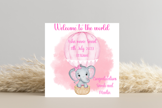 Congratulations Card for Baby Girl | Elephant