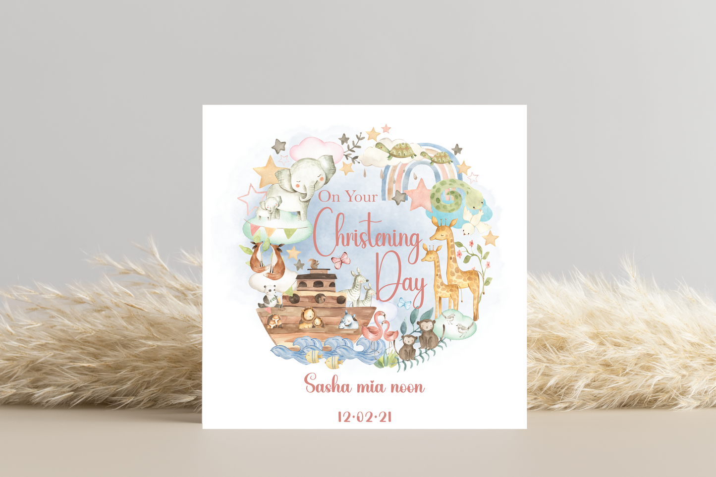 Personalised Noahs Ark Christening Card