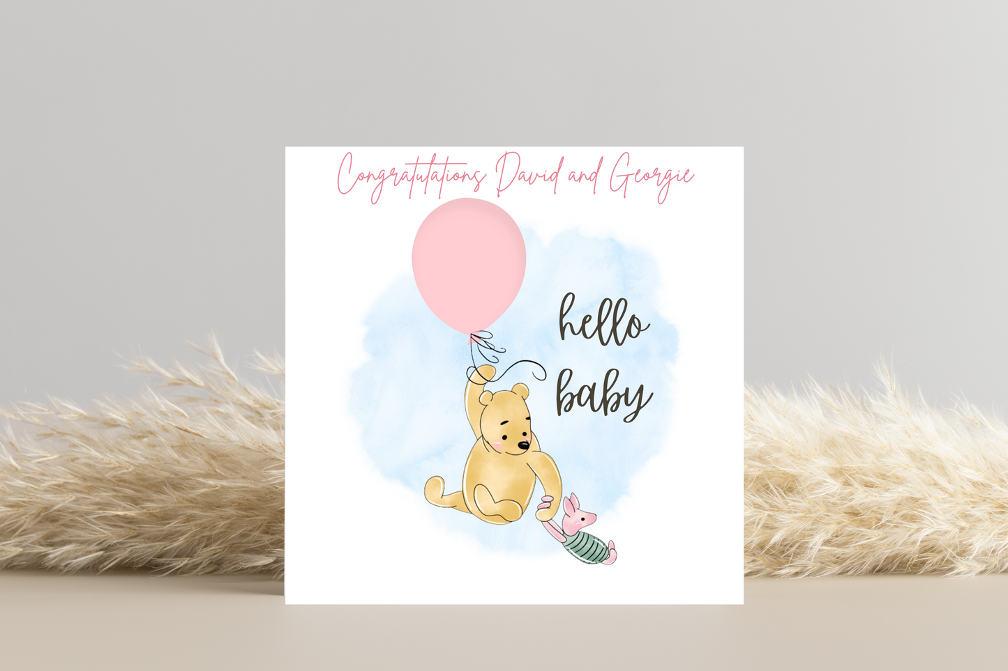 Personalised Pooh Bear Hello Baby Boy/Girl Card