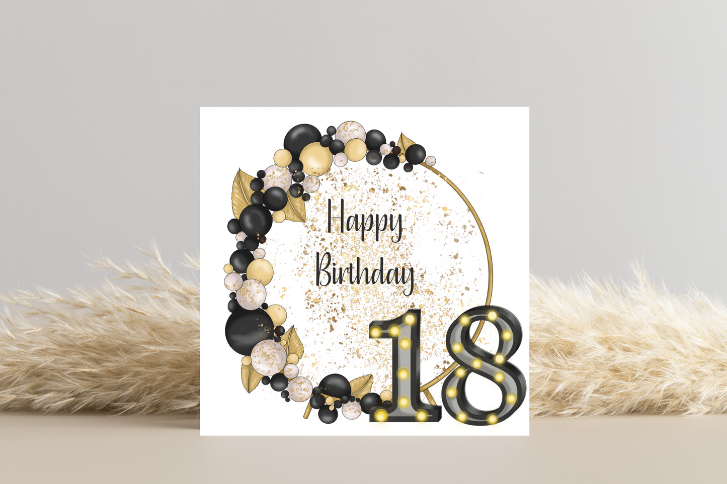 Black and Gold Balloon Hoop Birthday Card